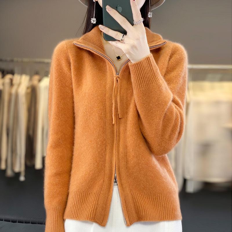 2026 Autumn/Winter Women's Casual Double Zipper Knit Cardigan - Versatile Loose Fit, Lazy Style Fashion Sweater