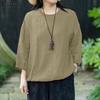 ZANZEA Women Casual Round Neck Loose Retro 3/4 Sleeve Blouse
