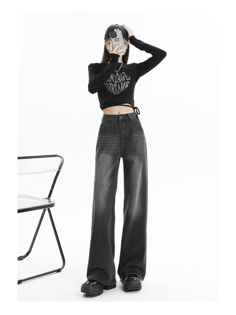 High-Waist Black Wide-Leg Jeans for Plus Size Women - 2024 Trend, Slimming Loose Fit, Floor-Length Pants
