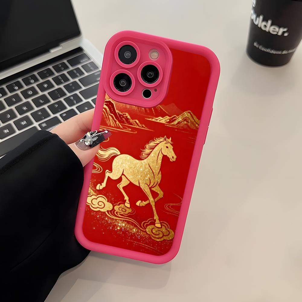 Golden Horse Year Mobile Phone Case for iPhone 17 16 15 14 13 12 11 Air Pro Max Plus Thicken TPU Colorful Cover Cover Pretty