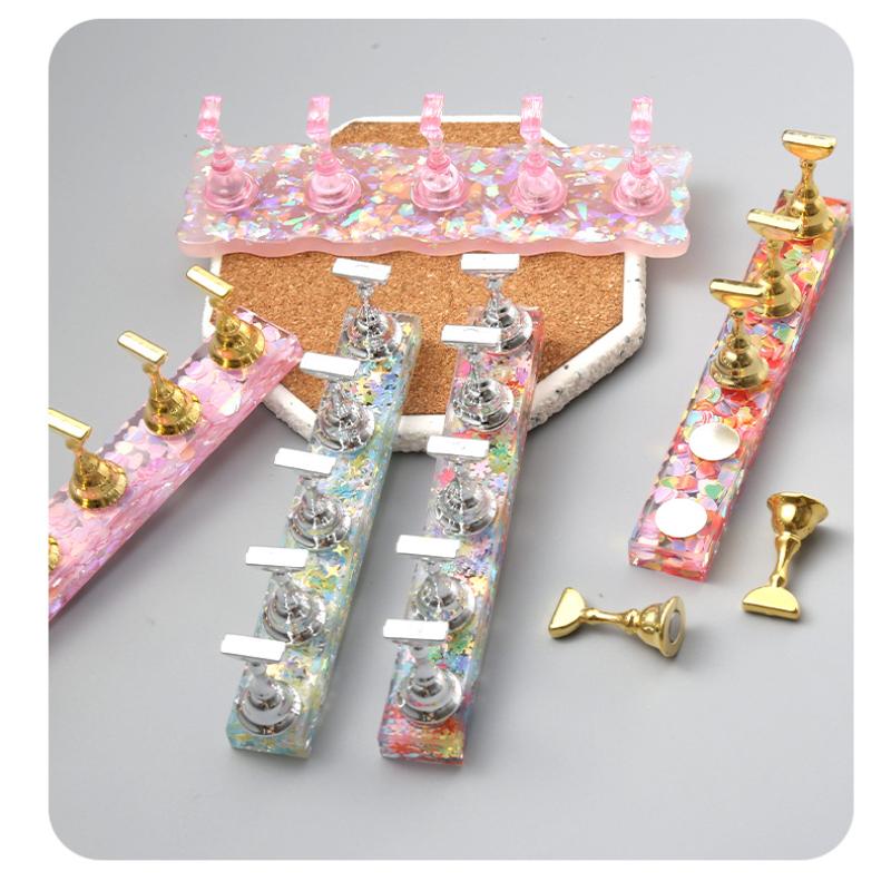 1 Set Iridescent Heart Sequins Magnetic Nail Holder False Tips Practice Stand Nail Art Display Salon Diy Tools