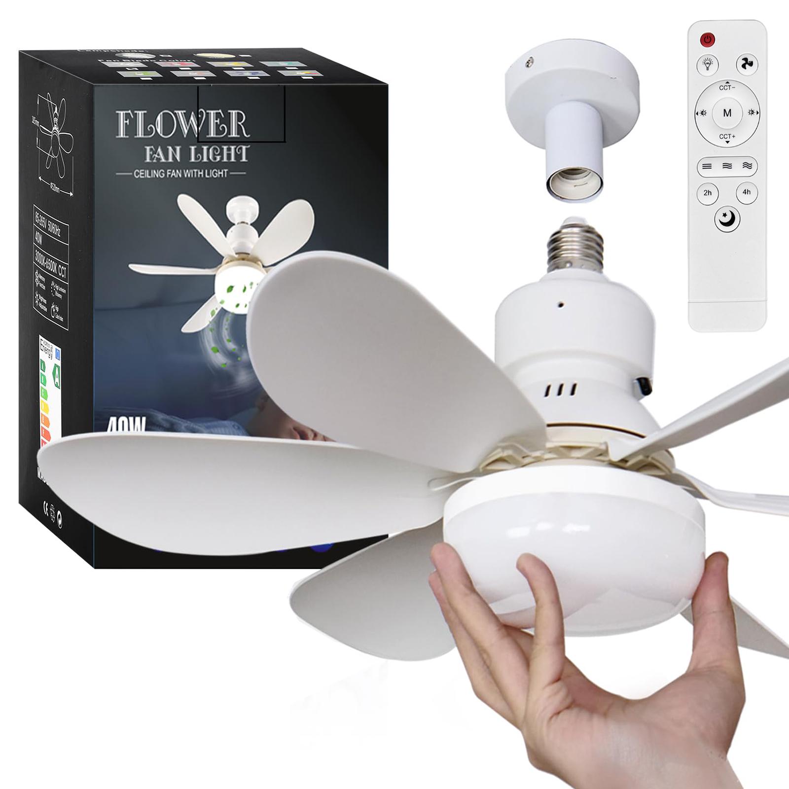 

30W Integrated Chandelier Ceiling Fan E27 Lamp 3 Color Temperature Light with Remote Control A