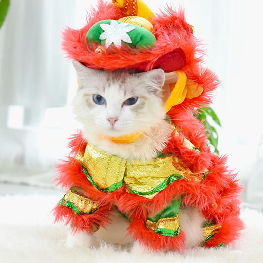 Fun Hoodies Coat Chinese New Year Lion Dance Pet Costume, Stylish Outfit for Furry Friend for Holiday Stage Performance Cosplay