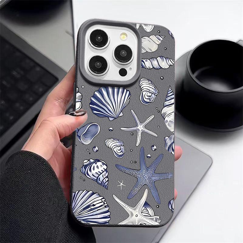 Muschel Seestern Muster Anti-Fall Weiche Handyhülle Für iPhone 16 Pro 16E 15 14 Pro Max 13 12 11 Slim TPU Stoßfest Matt Bumper Abdeckung Hülle