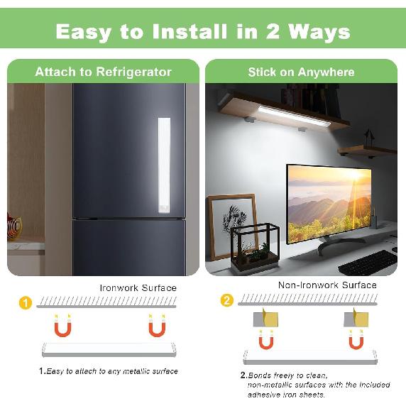 3 Color Tempers Dimmable Under Cabinet Lights Wireless[2 Pack], Rechargeable LED Motion Sensor Lighting Indoor, Magnetic Closet Lights (Silver-2