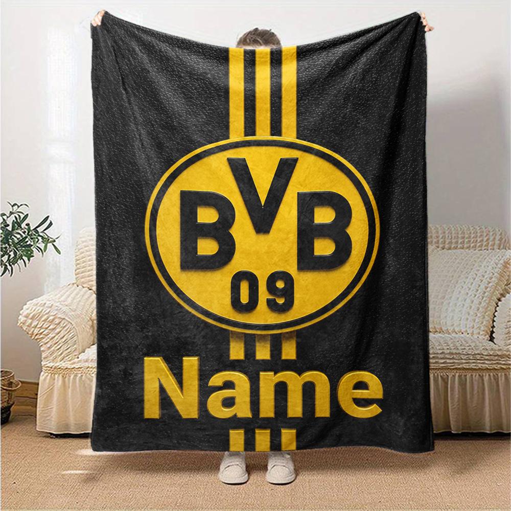 Custom Name Borussia Dortmund Theme Printed Blanket Perfect For Couch Bed Travel Outdoor Use Machine Washable Cozy Durable