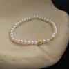 18k Gold Plated Freshwater Pearl Bracelet: Minimalist Geometric Design with Silver Beads.