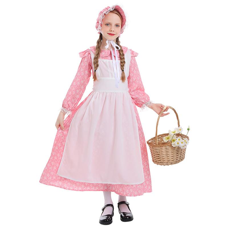 

Halloween Fields Gardens Farm Servant Long Dress for Kids Girls Lolita France Maid Role-playing Outfit 110cm розовый
