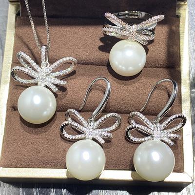 Jewelry Copper Bottom Gold-Plated Inlaid White Bead Bow Diamond-Set Female 14Mm