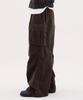 URBANAGE Corduroy Single-Pleat Wide Elastic Banding Parachute Cargo Pants_Khaki