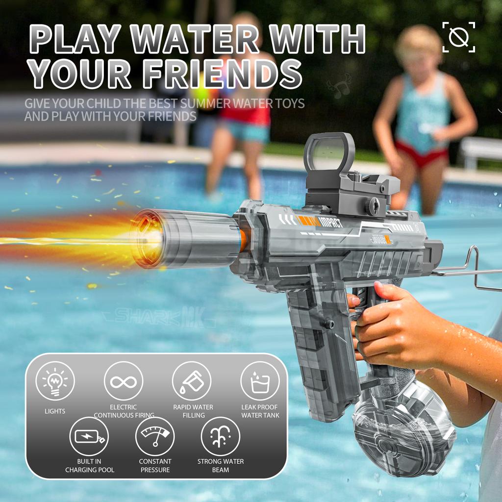 New UZI Simulated Flame Electric Water Gun for Kids High Pressure Automatic Watergun Children Summer Outdoor Beach Water Gun Toy