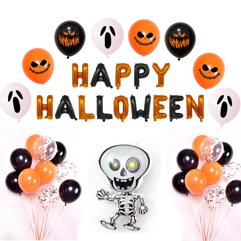 Halloween Letter Balloon Black Orange Halloween Banner Skull Pumpkin Party Bat Grimace Balloon Set