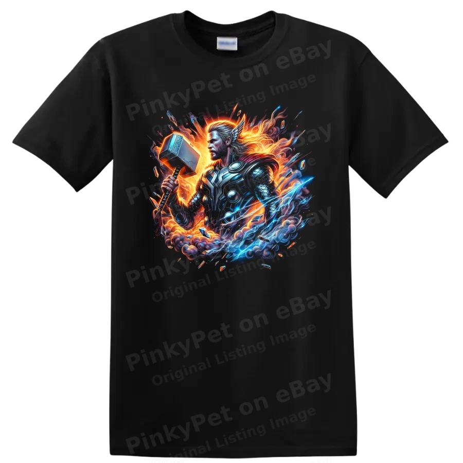 Thor Superhero T Shirt w Hammer Lightning Fantasy Warrior Graphic Design Tee