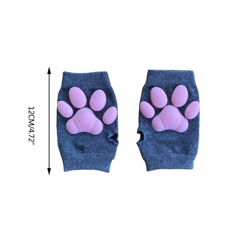 Silicone 3D Cats Claw Pad Mittens Fingerless Kitten Paw Gloves Halloween Cats Cosplay Mitten Knitted Lolita Hand S