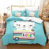 Soft Microfiber Duvet Cover And Pillowcases Cartoon Pink Lovers Cat Bedding Set For Kid Print Rabbit,Unicorn Comforter Sets Twin