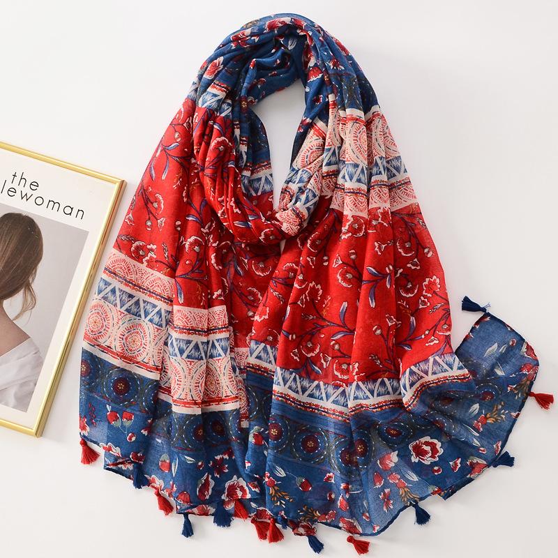 Spain Fashion Daisy Floral Tassel Viscose Shawl Scarf Lady Print Soft Pashmina Stole Wrap Snood Bufandas Muslim Hijab Sjaal