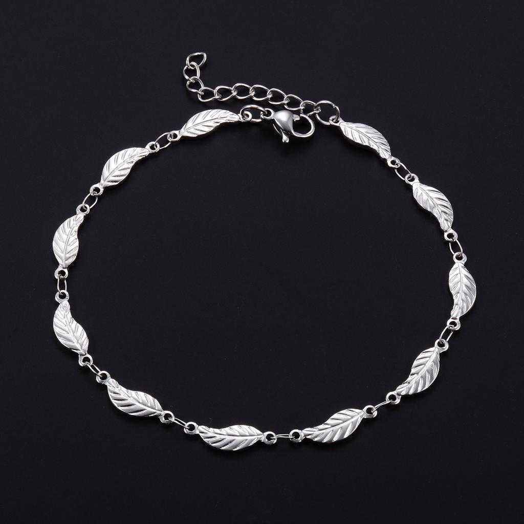 4.8mm Unique Stainless Steel Leaf Bracelet Chain for Women Metal Jewelry Bangle Wristband Anklets Foot Ankle Hand Chain