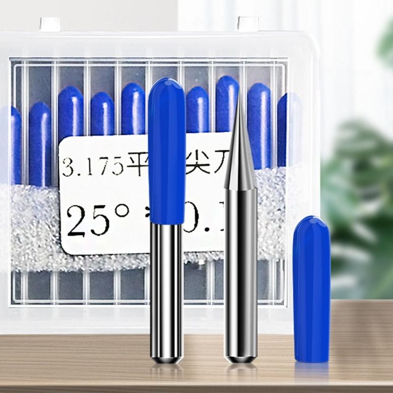 10pcs TungstenSteel Engraving Tools Bits 0.1mm Tip 1/8" Shank for Woodworking SharpCutting Router RotaryTool