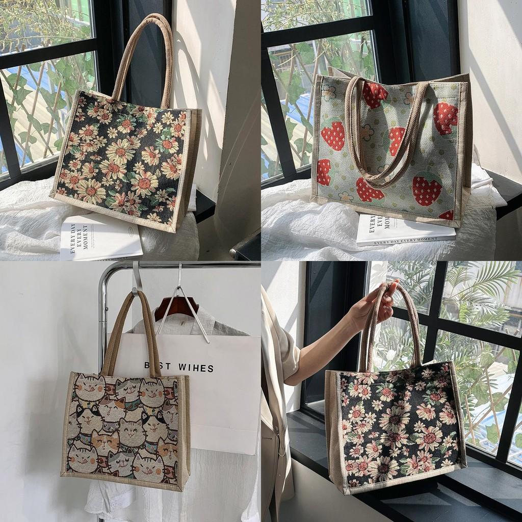 Street Style Linen Tote Bag With Magnetic Closure For Casual Daily Use