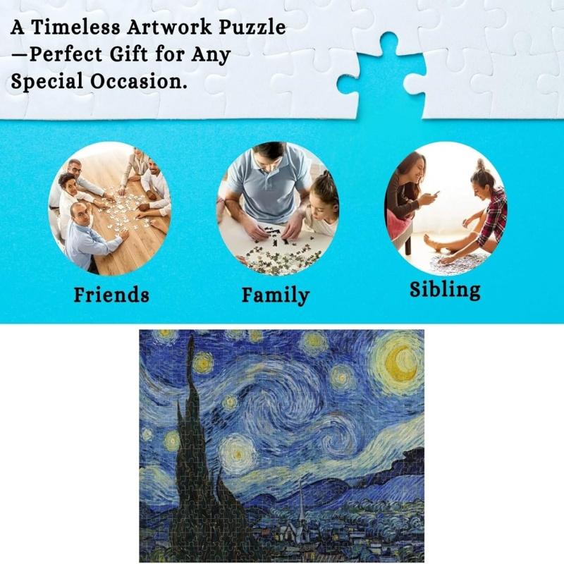 Starry Night Puzzle 1000 Pieces Van Gogh Mini Puzzle Canvas Wall Art Puzzles For Adults Office  Artwork For Living Room Bedroom