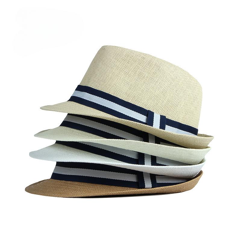 Summer Men's Jazz Hat British Retro Spy Hat Beach Casual Straw Woven Small Top Hat Female Stripe Belt Fedoras Hat Panama Cap