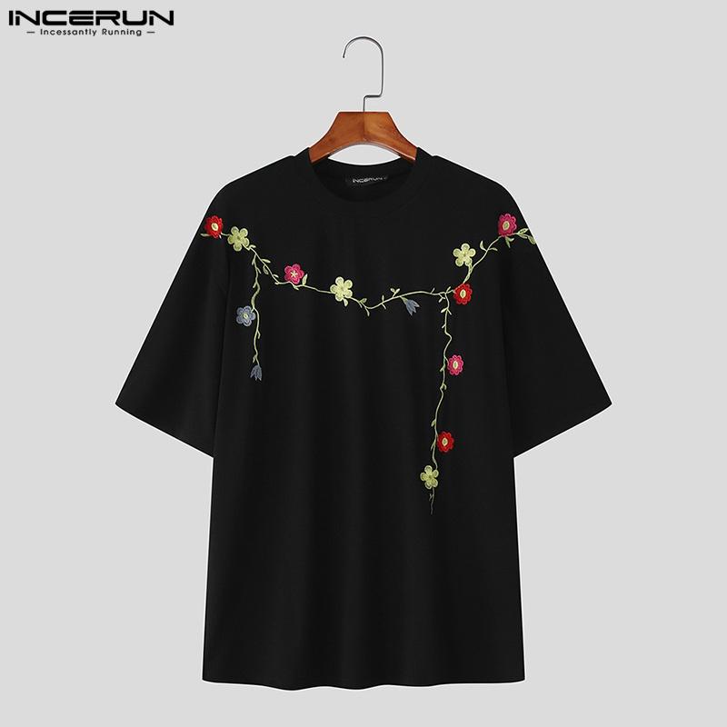 INCERUN Summer Men O-neck Short Sleeve Embroidery Casual Oversized T-shirts