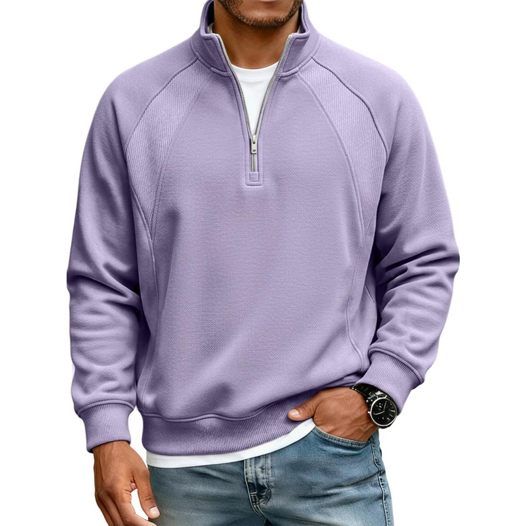 Men's Raglan Stitching Stand Collar Zipper Casual Loose Sweatshirt