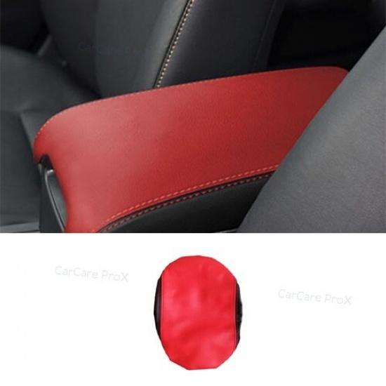 2012-16 Armrest Box Cover Car Middle Console Black-Red Leather For Toyota Camry
