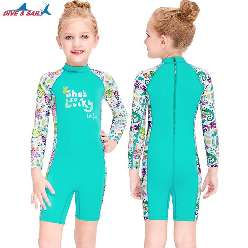 Girls 'swimsuit Children's One-piece Swimsuit Long-sleeved Sunscreen Quick-drying Baby Small Middle Children Snorkeling Surfing Jellyfish Clothes