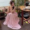 Pastoral Style Pink Long Dress for Women 2025 Summer Beach Spaghetti Strap Dresses Woman Vacation Sleeveless A Line Sundress