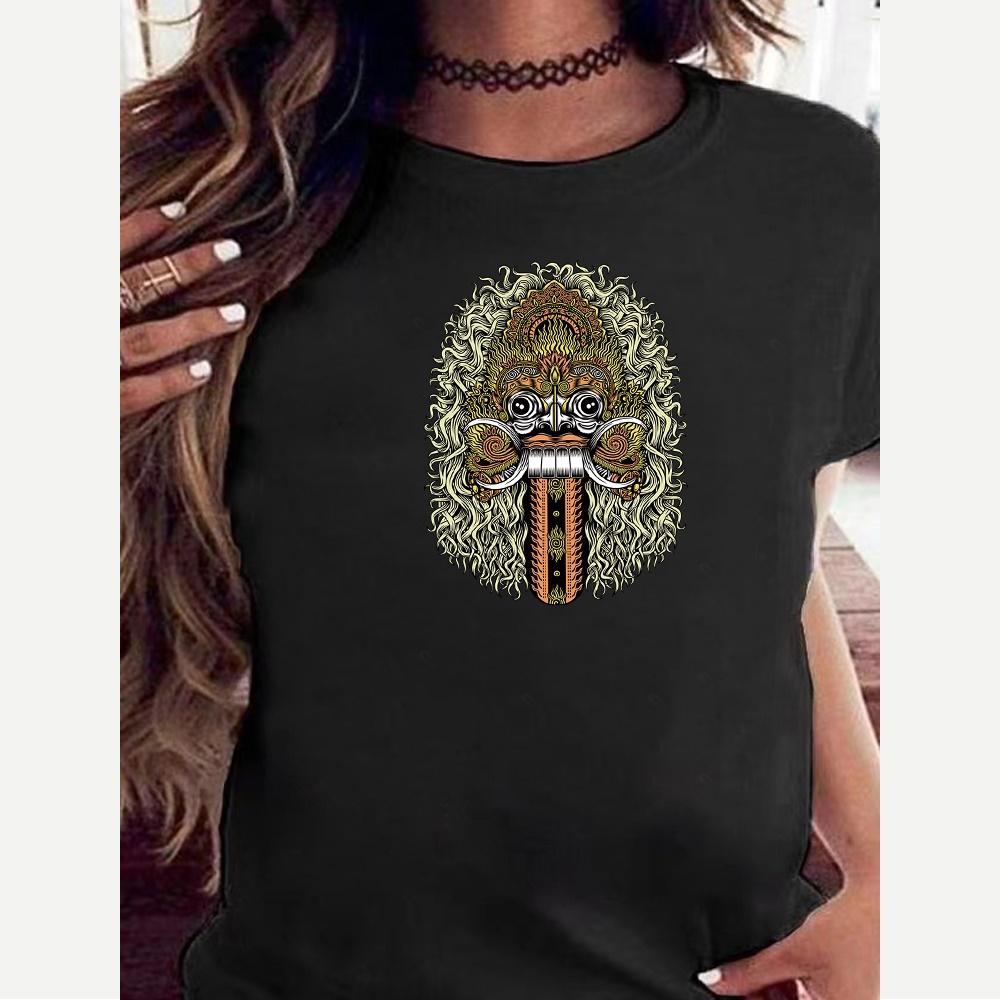 2023 Fashion Trend New T-shirt Skull Printed Female O-neck T Shirt Casual Harajuku Crew Neck  Ladies Tshirt Hip Hop Streetwear