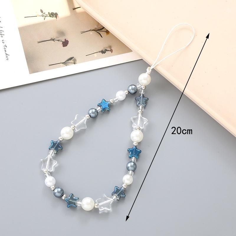 Sweet Cute Pearl Pentagram Phone Lanyard Chain  Keychain Phone Shell Pendant Hanging Rope Anti-Lost Camera Lanyard Strap