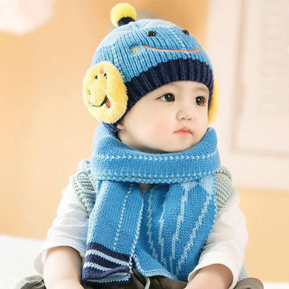 Cartoon Snowman Children Hat Scarf Set Ear Protection Warm Beanie Caps  Children Accessories