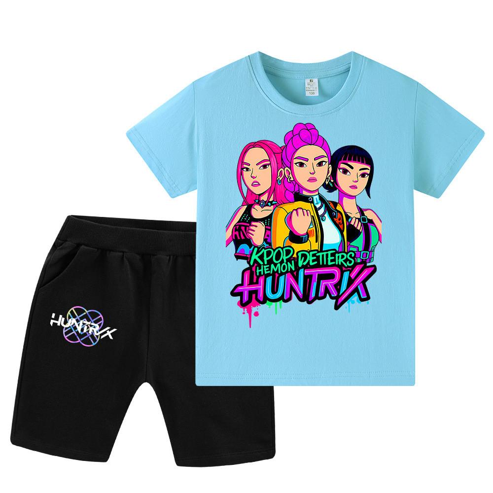 WA1210 Kids Boys Girls Kpop Rumi Zoey Mira Print Short Sleeves T-shirt Shorts Pants Sets
