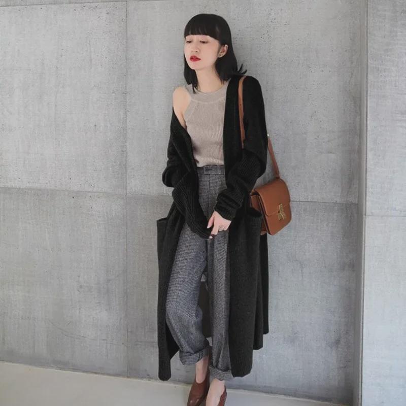 Fall/Winter 2025 Women's Korean Loose Knit Cardigan - Solid Color, Long Sleeve, Mid-Length, Thickened Sweater Coat