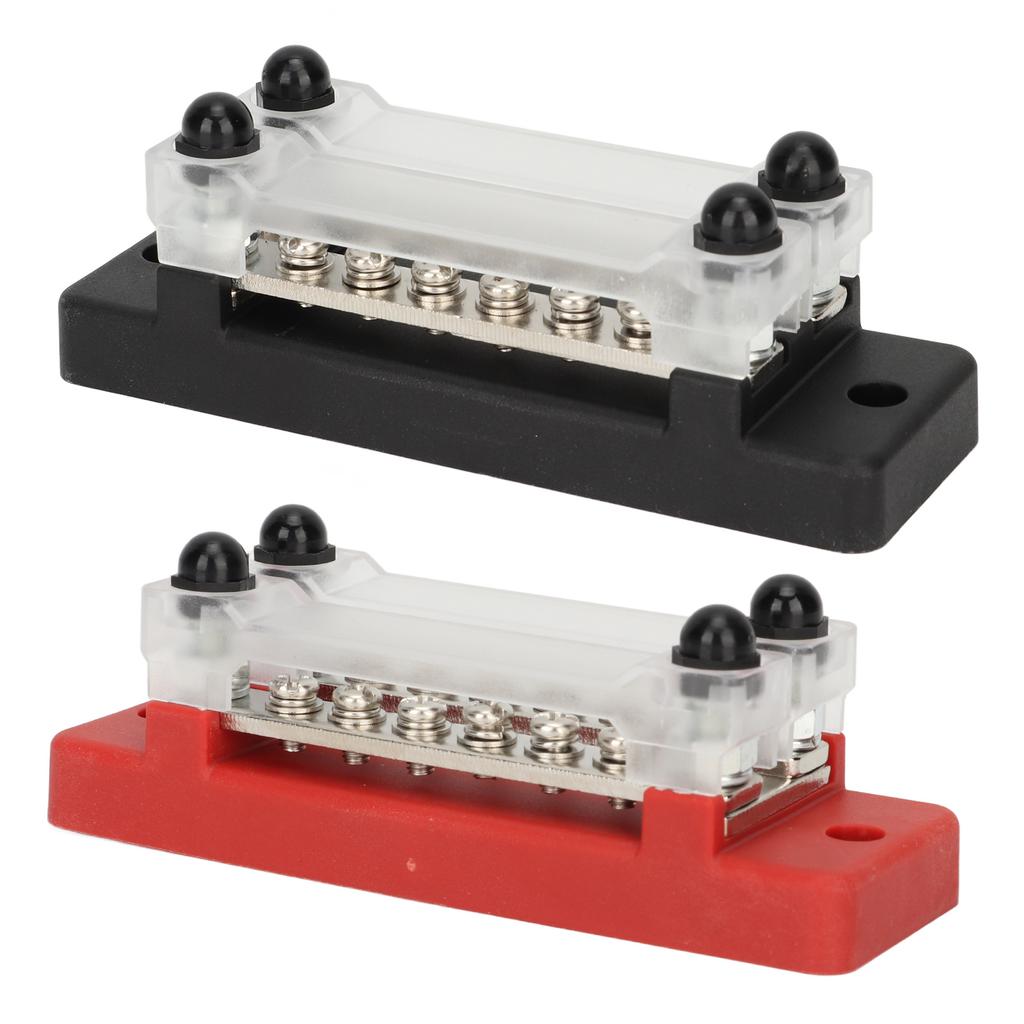 2Pcs Power Distribution Block Black Red 12‑48V 150A Dual Row 6 Terminal Bus Bar for Cars RVs Boats Yachts Trucks
