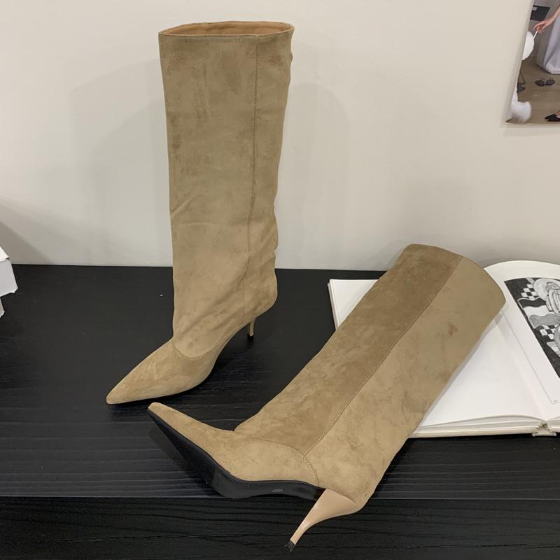 Fashion Eilyken Fashion Vintage Thin Heels Women Knee High Boots Fashion Winter Sexy Pointed Toe Stripper Party Shoes Zapatos De Mujes