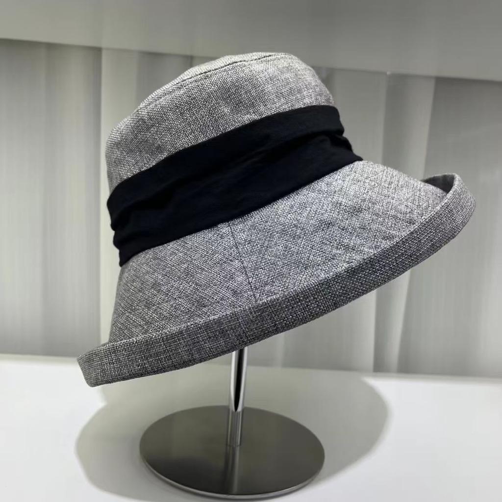 Japanese Cotton And Linen Big Eaves Bucket Hat For Women'S Summer Outdoor Sun Protection, Small Foldable Sun Hat