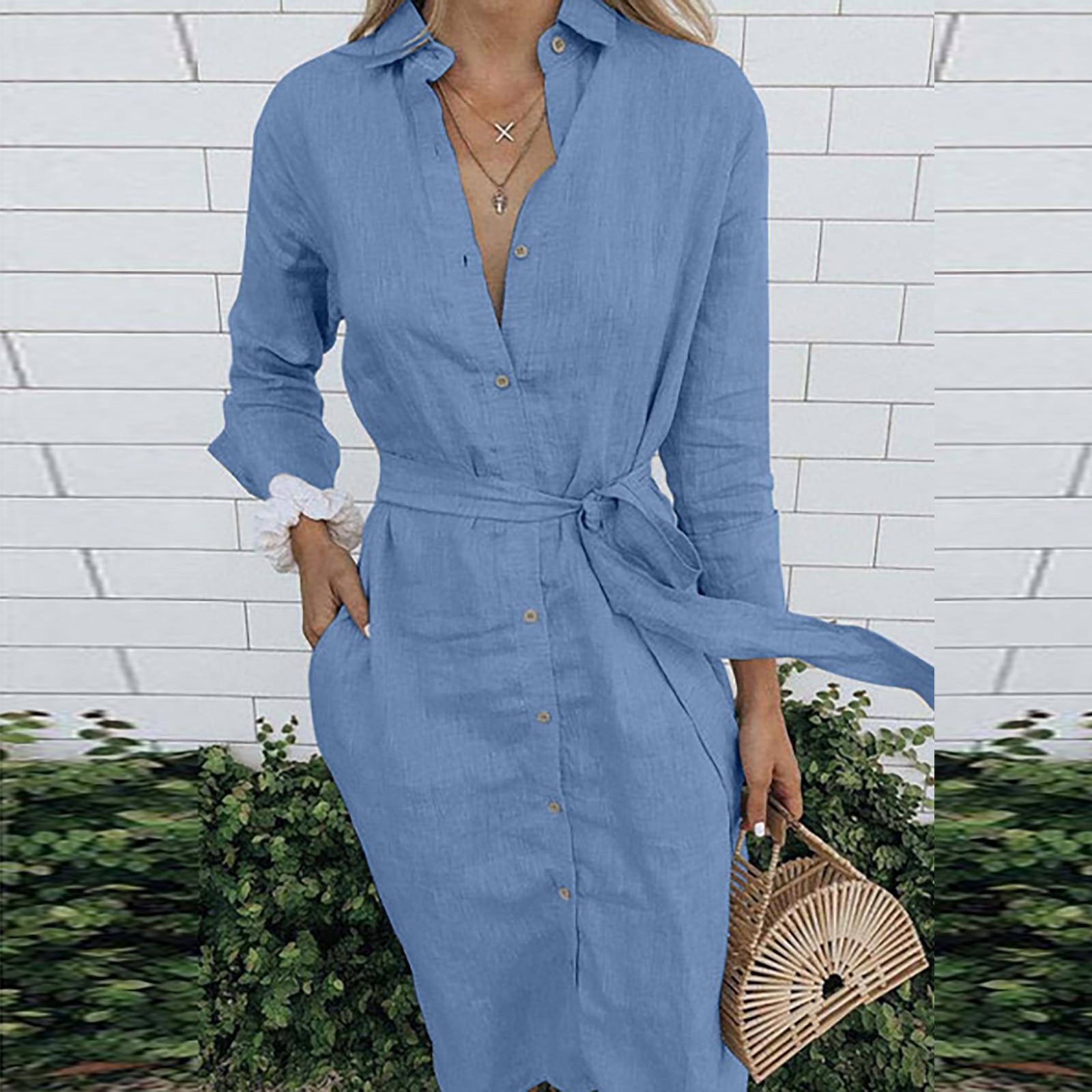 Women s Fashion Elegant Color Thin Belt Long Shirt Long Skirt Women L синий