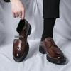 Men's Large Size Casual Brogue Leather Shoes, Pointed Toe, Height Increasing, Size 46