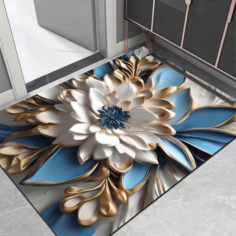 European Luxury Floral Print Doormat Extra Thick Non-Slip Entrance Rug for Home Decor Living Room Doorway Indoor and Outdoor Use