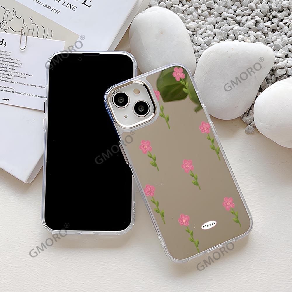 ins wind simple flower suitable for iphone17 mirror mobile phone case apple 16pro makeup mirror 12 women's 13