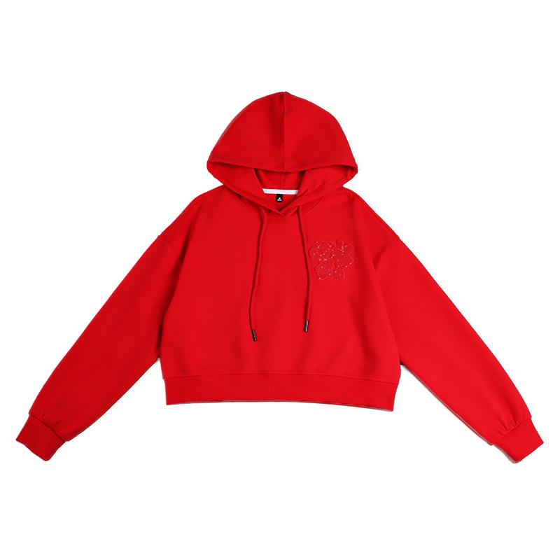 Women's Red Year of the Dragon 2024 Pullover Hoodie - Towel Embroidered, Casual Round Neck, New Autumn Collection
