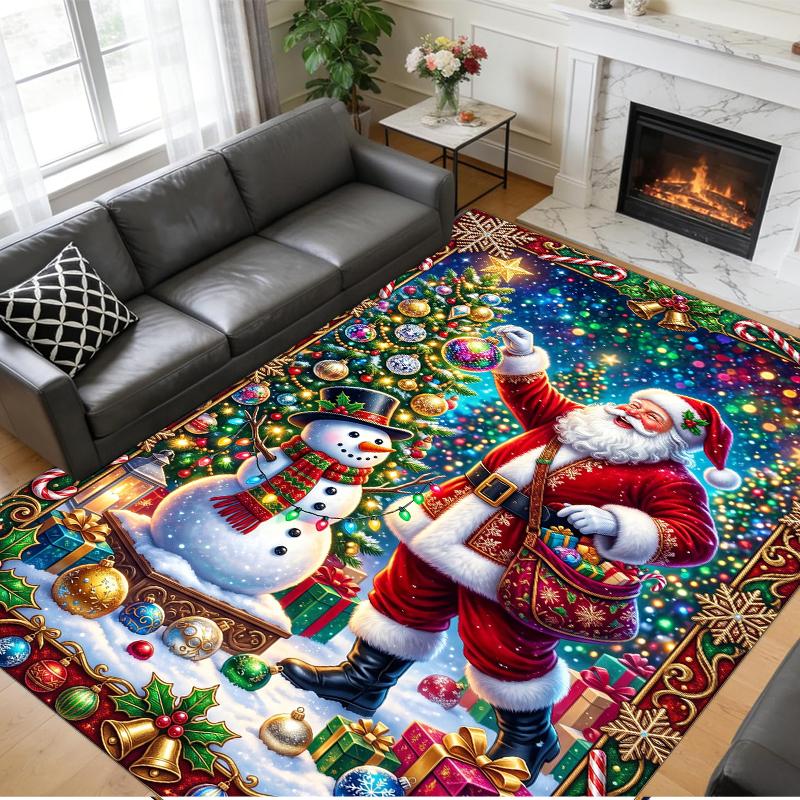 Christmas Printed Square Area Rug Soft Non Slip Floor Carpet For Bedroom Holiday Gift