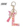 Compact Keychain Pink Series Pendant, Sequins Heart Initial Letter Charm Key Chain with Durable Butterfly Tassel Design, A-Z Holder for Bag