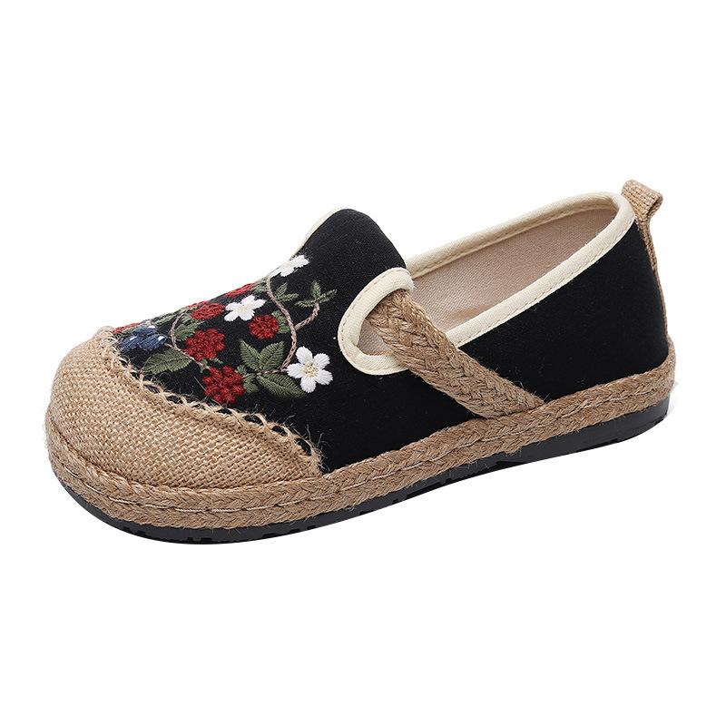 Women's Trendy Ethnic Style Embroidered Canvas Shoes Patchwork Low-Cut Slip-On Linen Flats