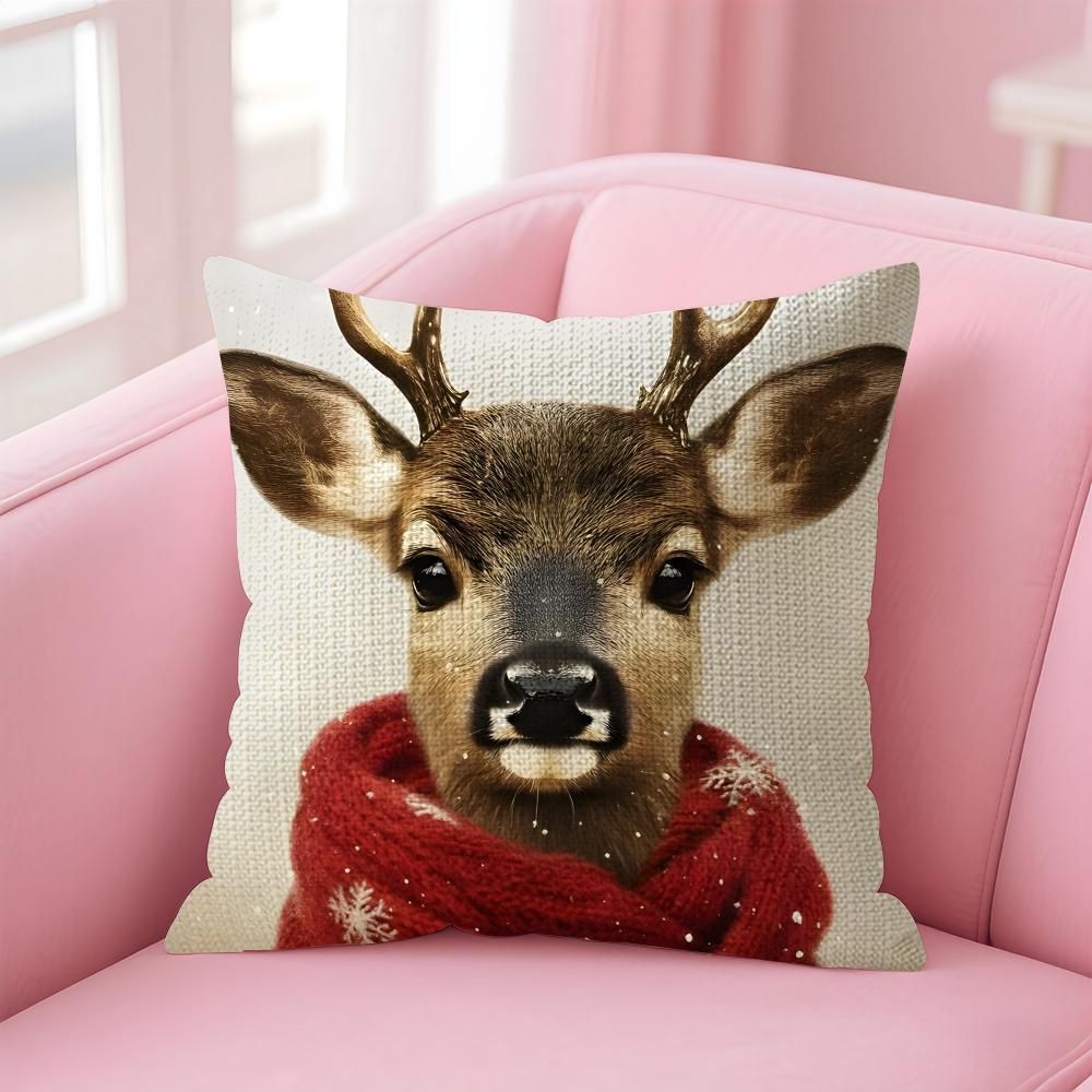 Reindeer Christmas Cute Cushion Cover Natural Linen Pillow Case DoubleSided Print Decorative Sofa Pillowcase Home Decor Gift