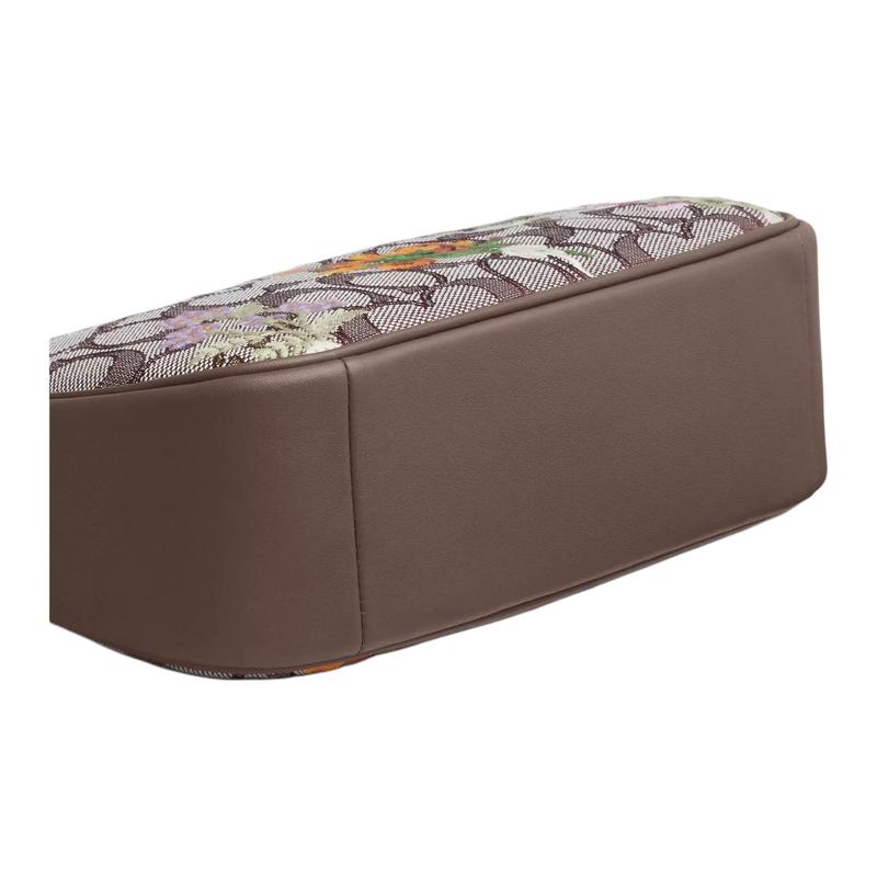 Coach Shoulder Bag Teri 25 Floral Embroidered Zip Closure Detachable Top Hand Strap Signature Jacquard and Smooth Leather Medium Women's Oak