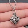 3D Hollow Heart Pendant Necklace Vintage Antique Silver Color Carved Heart Pendant Necklace For Women Long Metal Chain Necklace