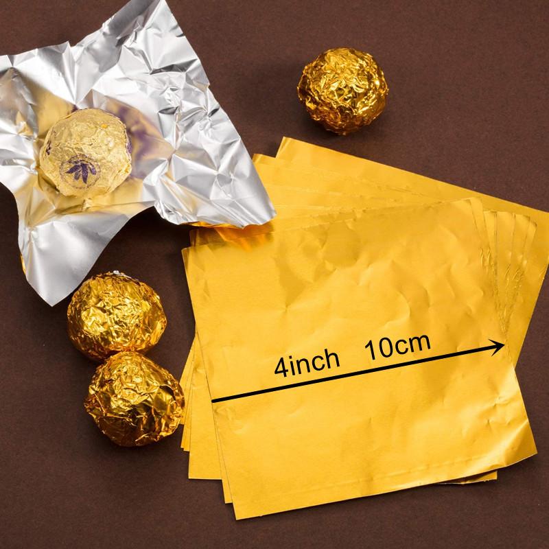 100pcs 4inch (10cm) Chocolate Candy Wrappers Aluminium Foil Paper Wrapping Square Sweet Lolly Dessert Food Tin Foil Wrappers